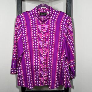 Bob Mackie Wearable Art Geometric Blouse — Vintage Bold Purple Print!